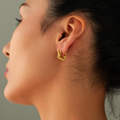 Wholesale Simple Classic Twist Plating Stainless Steel 18K Gold Plated Ear Studs Pair - coojewelry