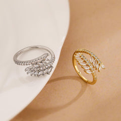 Wholesale Simple Commute Geometric Copper Open Rings 18K Gold Plated with Zircon Inlay - coojewelry