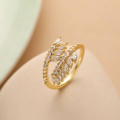 Wholesale Simple Commute Geometric Copper Open Rings 18K Gold Plated with Zircon Inlay - coojewelry