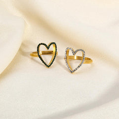 Wholesale Simple Heart Shaped Stainless Steel Rings | 18K Gold Plated with Rhinestone Inlays - coojewelry