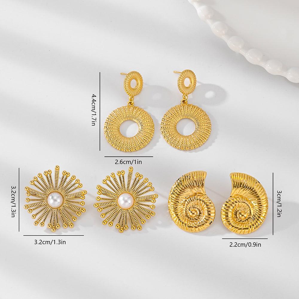 Wholesale Simple Shiny Solid Color Plating Inlay 201 Stainless Steel Artificial Pearls 18K Gold Plated Drop Earrings - coojewelry