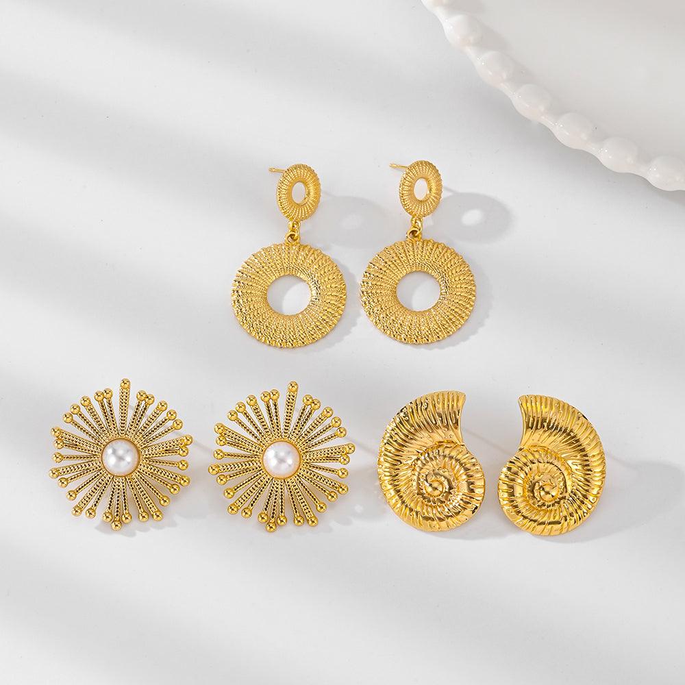 Wholesale Simple Shiny Solid Color Plating Inlay 201 Stainless Steel Artificial Pearls 18K Gold Plated Drop Earrings - coojewelry