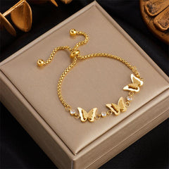 Wholesale Simple Style Butterfly Titanium Steel Plating 18K Gold Plated Bracelets - coojewelry