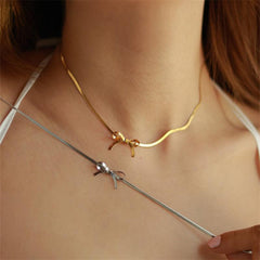 Wholesale Simple Style Classic Bow Knot Necklace Stainless Steel with 18k Gold Plating - coojewelry
