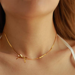 Wholesale Simple Style Classic Bow Knot Necklace Stainless Steel with 18k Gold Plating - coojewelry