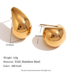 Wholesale Simple Style Classic C Shape Ear Studs Stainless Steel 18K Gold Plated - coojewelry
