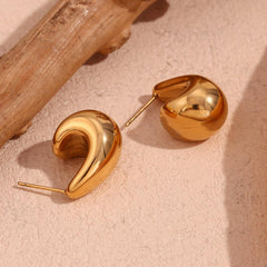 Wholesale Simple Style Classic C Shape Ear Studs Stainless Steel 18K Gold Plated - coojewelry