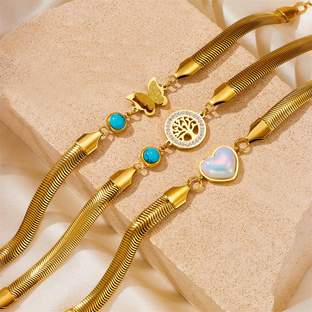 Wholesale Simple Style Classic Color Block Bracelets Titanium Steel with Zircon Inlay - coojewelry