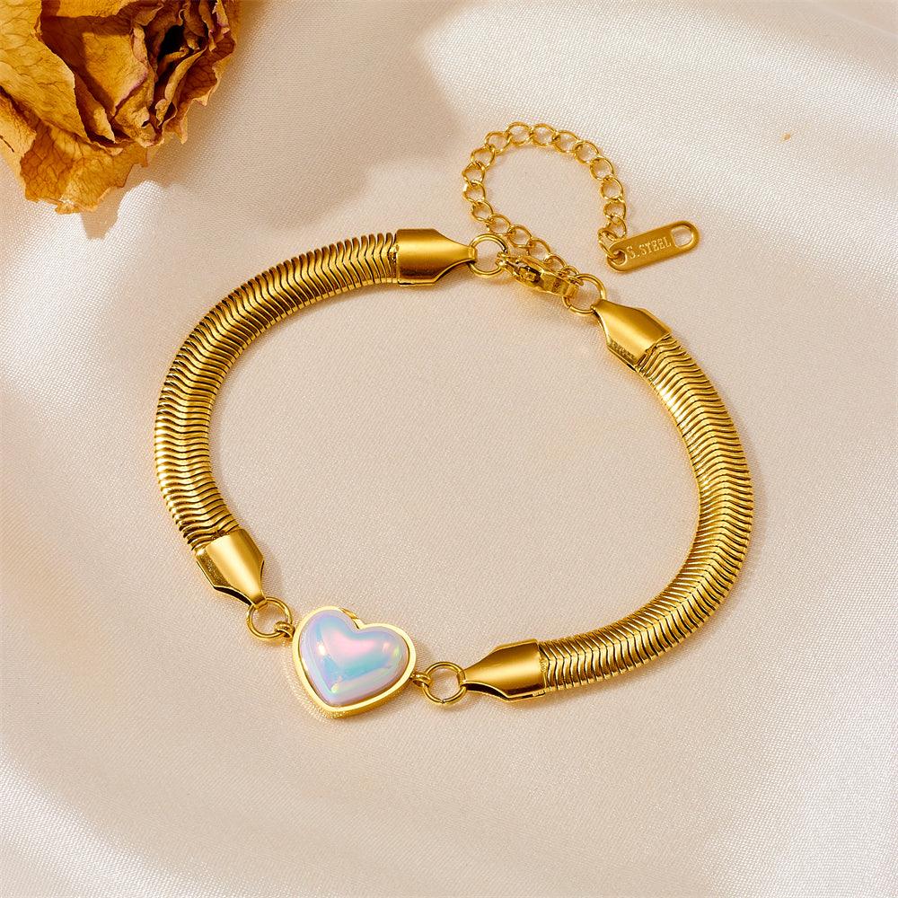Wholesale Simple Style Classic Color Block Bracelets Titanium Steel with Zircon Inlay - coojewelry