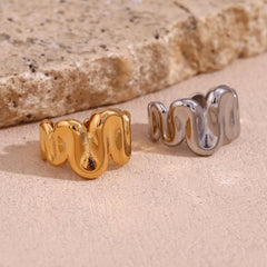 Wholesale Simple Style Classic Irregular Open Rings Stainless Steel 18k Gold Plated - coojewelry