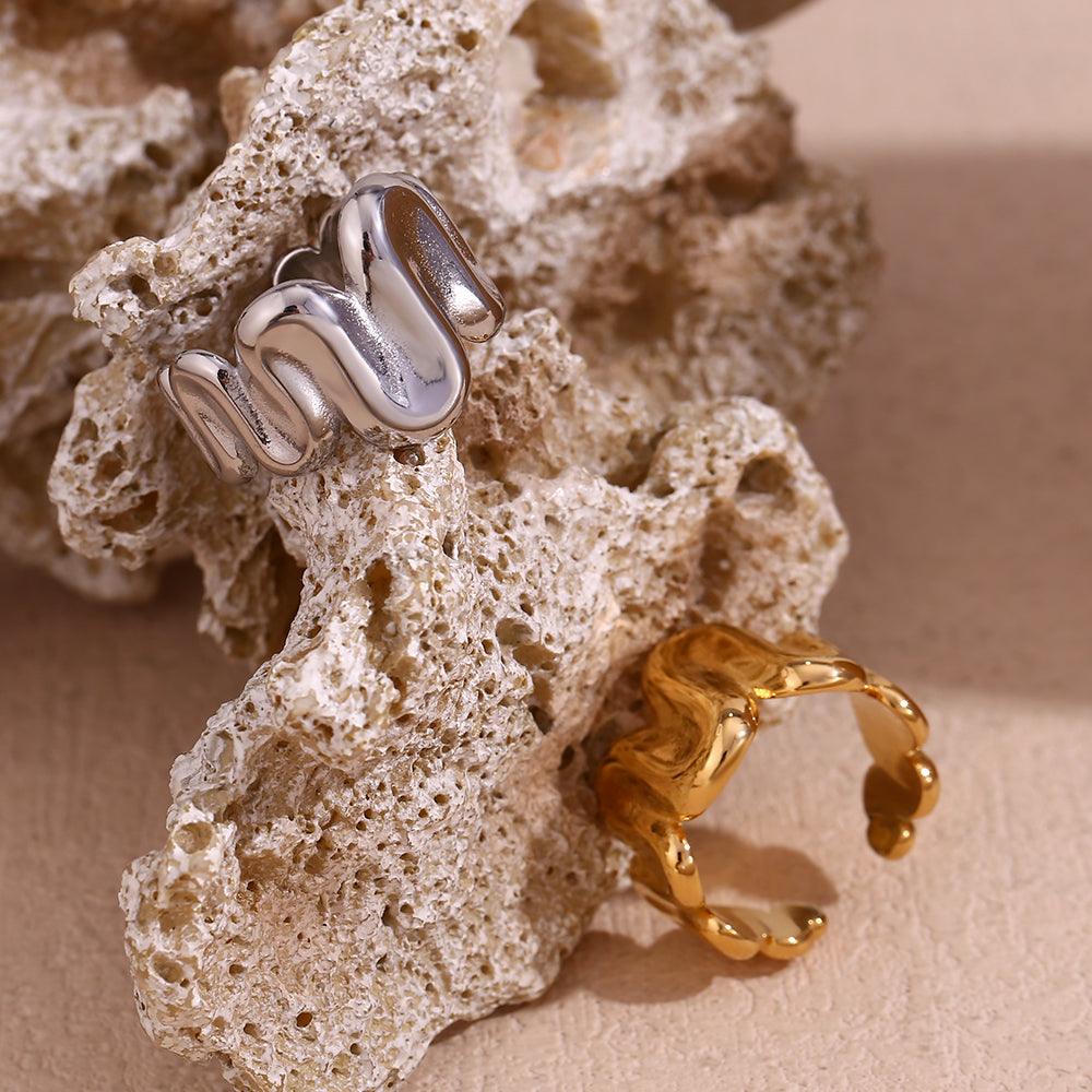 Wholesale Simple Style Classic Irregular Open Rings Stainless Steel 18k Gold Plated - coojewelry