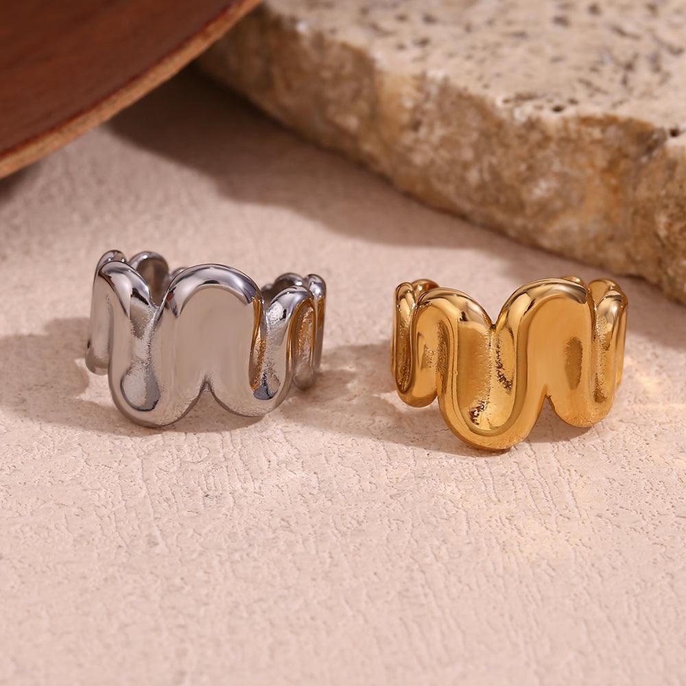 Wholesale Simple Style Classic Irregular Open Rings Stainless Steel 18k Gold Plated - coojewelry