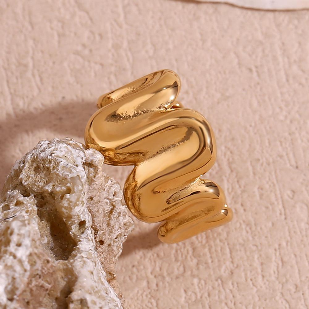 Wholesale Simple Style Classic Irregular Open Rings Stainless Steel 18k Gold Plated - coojewelry
