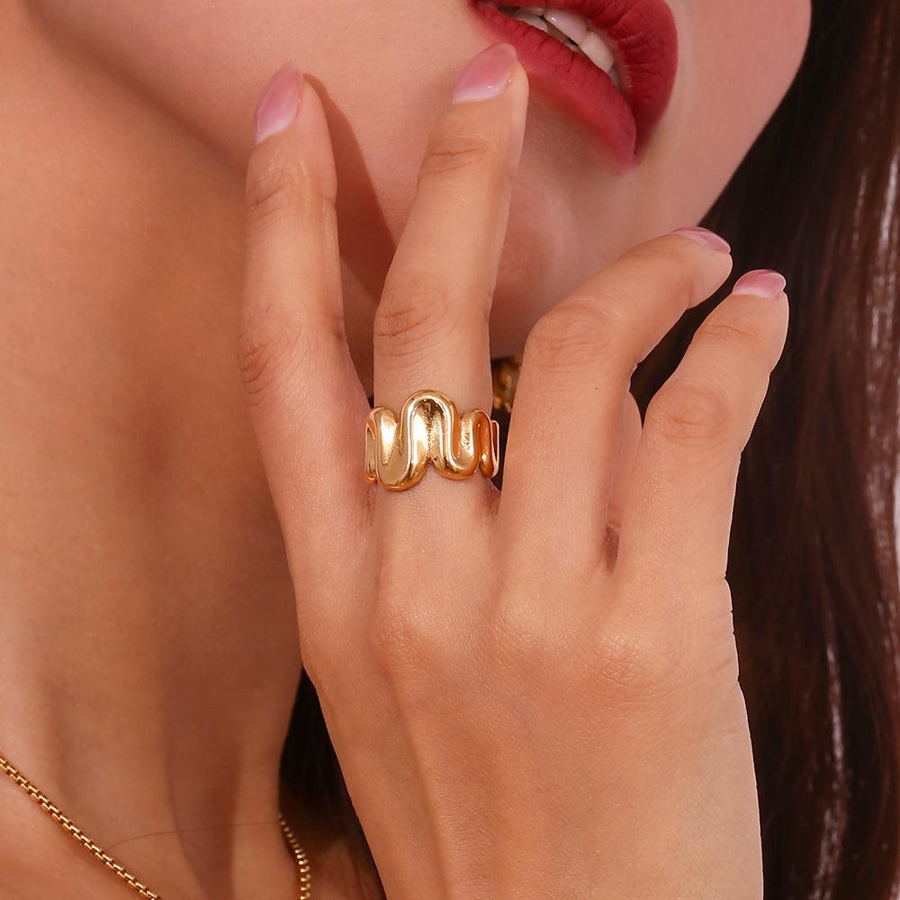 Wholesale Simple Style Classic Irregular Open Rings Stainless Steel 18k Gold Plated - coojewelry