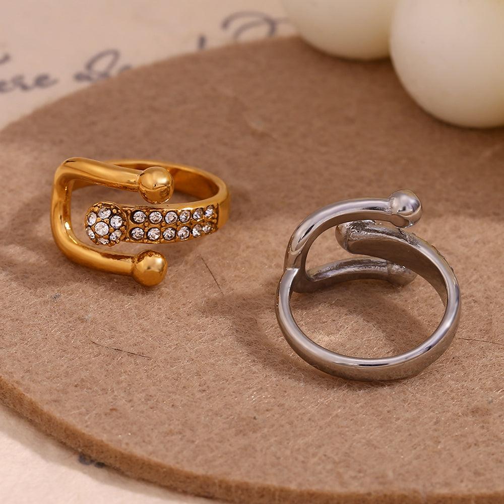 Wholesale Simple Style Classic Style Solid Color Stainless Steel Plating Inlay Rhinestones 18K Gold Plated Open Rings - coojewelry