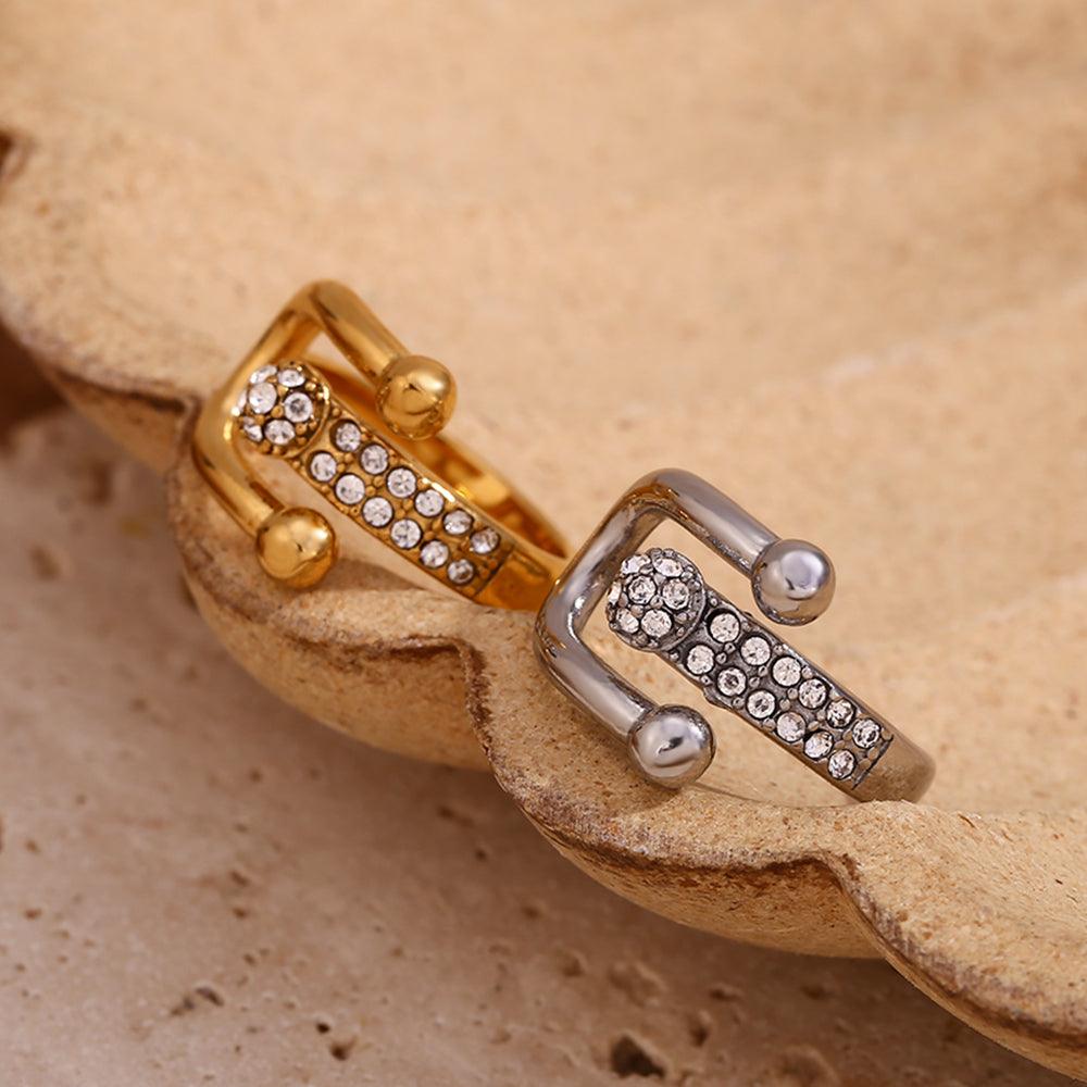 Wholesale Simple Style Classic Style Solid Color Stainless Steel Plating Inlay Rhinestones 18K Gold Plated Open Rings - coojewelry
