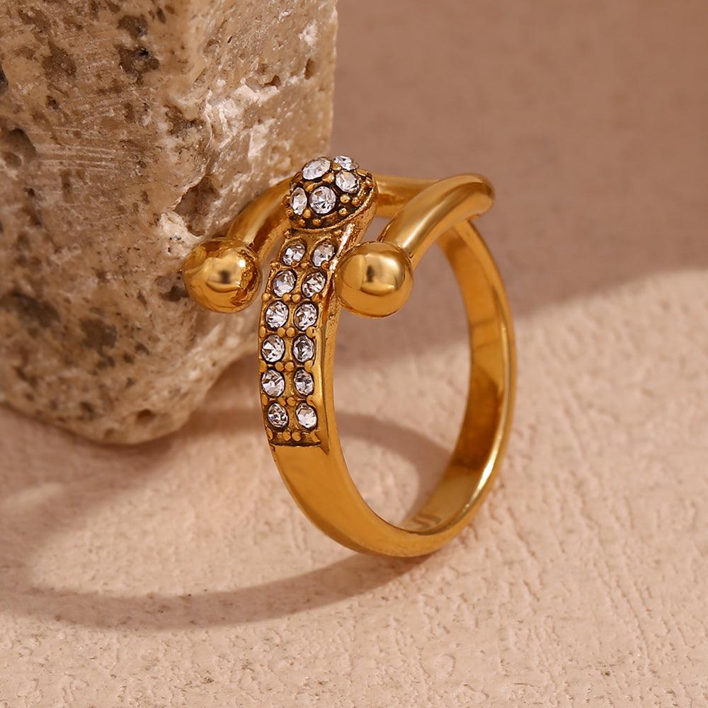 Wholesale Simple Style Classic Style Solid Color Stainless Steel Plating Inlay Rhinestones 18K Gold Plated Open Rings - coojewelry