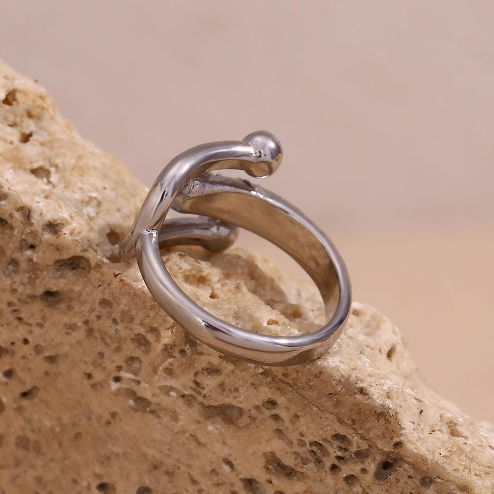 Wholesale Simple Style Classic Style Solid Color Stainless Steel Plating Inlay Rhinestones 18K Gold Plated Open Rings - coojewelry