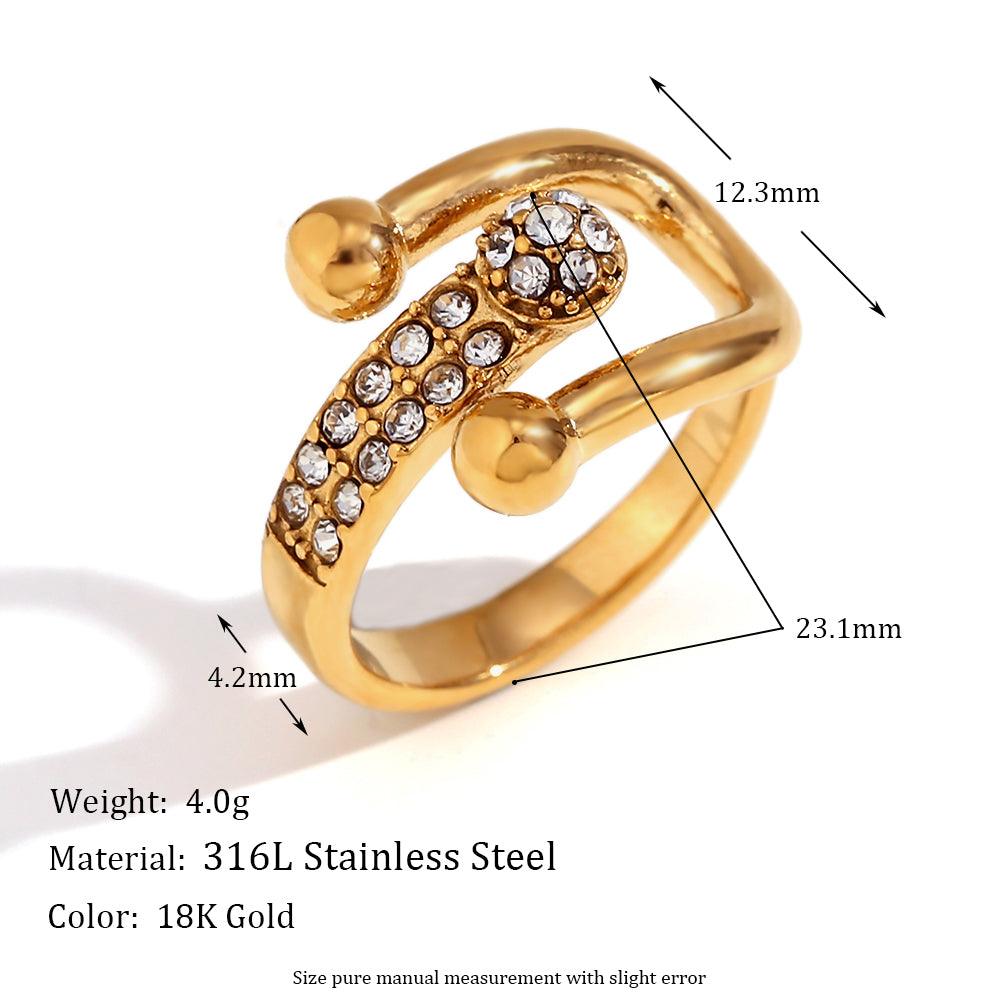 Wholesale Simple Style Classic Style Solid Color Stainless Steel Plating Inlay Rhinestones 18K Gold Plated Open Rings - coojewelry