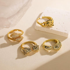 Wholesale Simple Style Commute Animal Leopard Copper 18K Gold Plated Zircon Open Rings - coojewelry