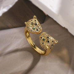 Wholesale Simple Style Commute Animal Leopard Copper 18K Gold Plated Zircon Open Rings - coojewelry