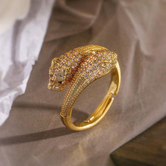 Wholesale Simple Style Commute Animal Leopard Copper 18K Gold Plated Zircon Open Rings - coojewelry
