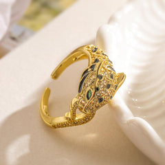 Wholesale Simple Style Commute Animal Leopard Copper 18K Gold Plated Zircon Open Rings - coojewelry