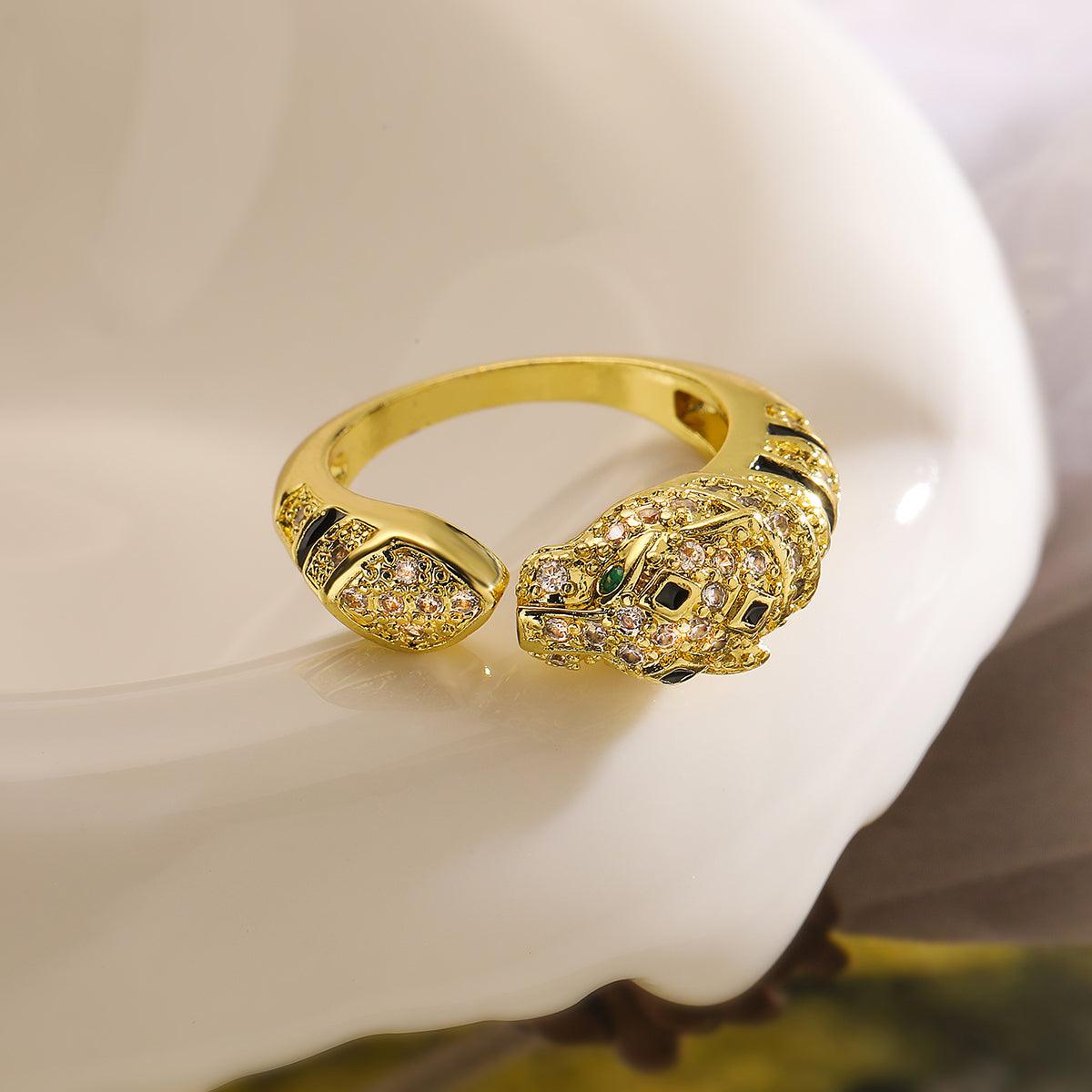 Wholesale Simple Style Commute Animal Leopard Copper 18K Gold Plated Zircon Open Rings - coojewelry