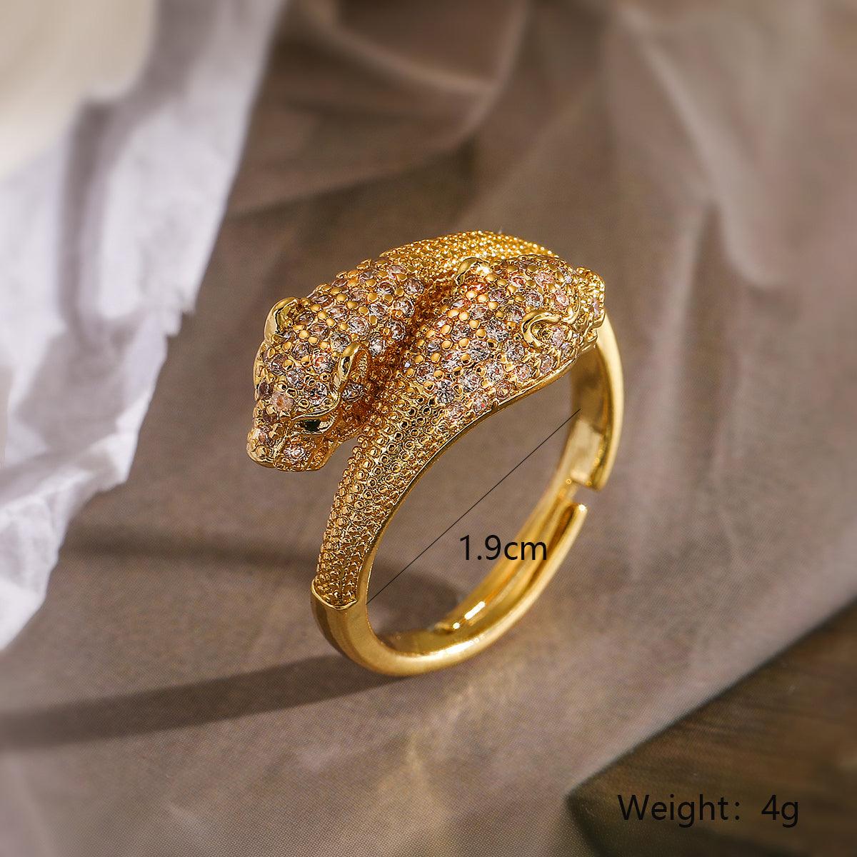 Wholesale Simple Style Commute Animal Leopard Copper 18K Gold Plated Zircon Open Rings - coojewelry