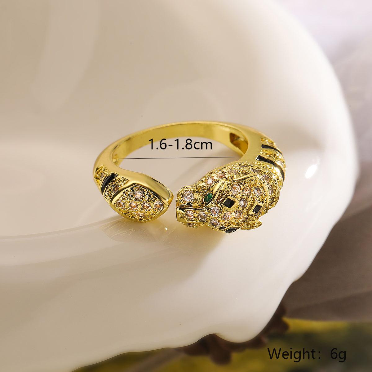 Wholesale Simple Style Commute Animal Leopard Copper 18K Gold Plated Zircon Open Rings - coojewelry