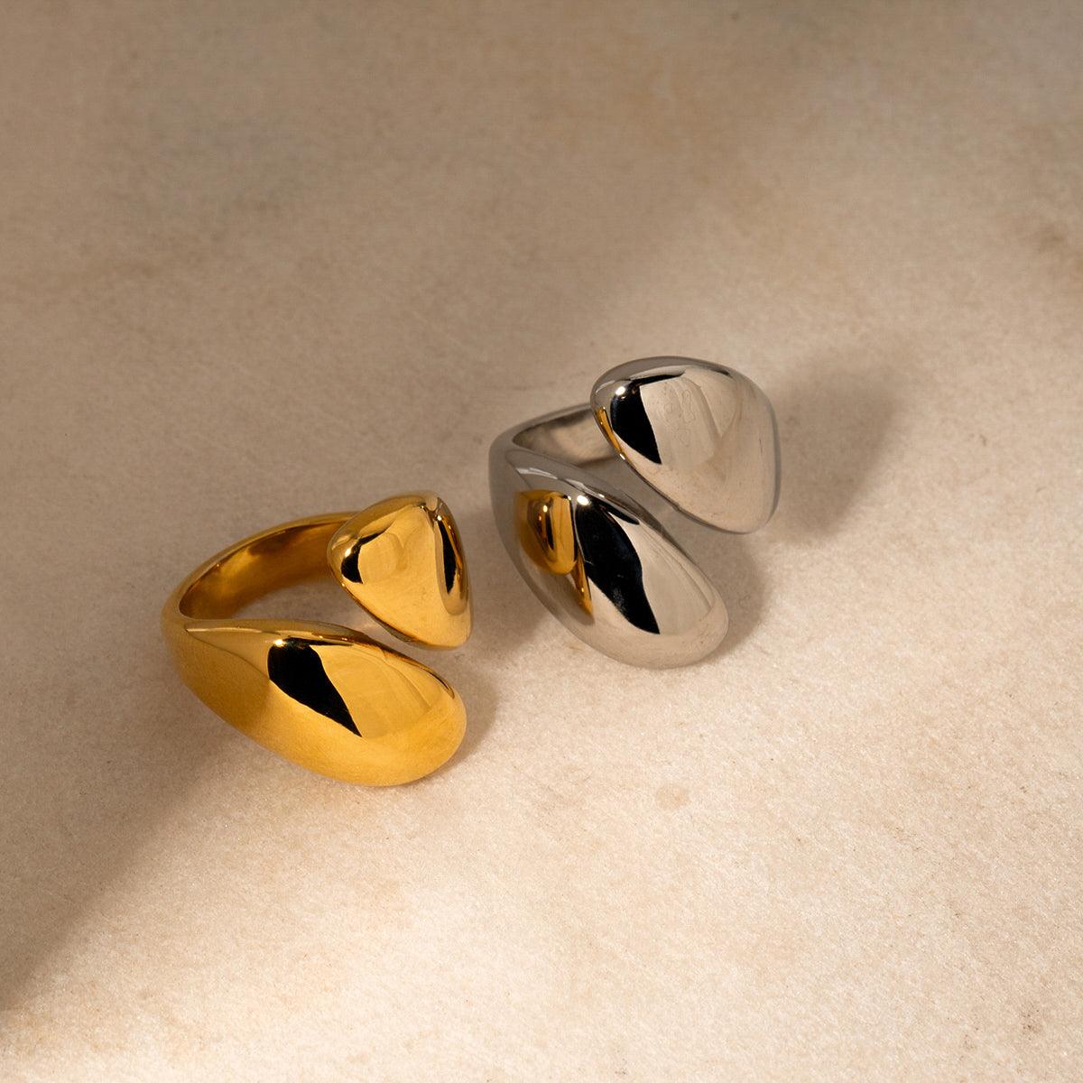 Wholesale Simple Style Commute Asymmetrical Rings Stainless Steel with 18k Gold Plating - coojewelry