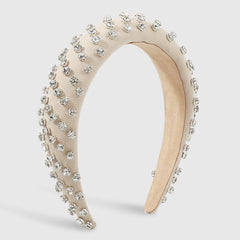 Wholesale Simple Style Commute Color Block Solid Color Cloth Handmade Inlay Rhinestones Hair Band - coojewelry