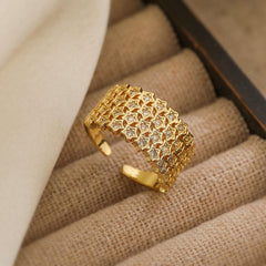 Wholesale Simple Style Commute Copper Open Rings Solid Color 18K Gold Plated with Zircon - coojewelry