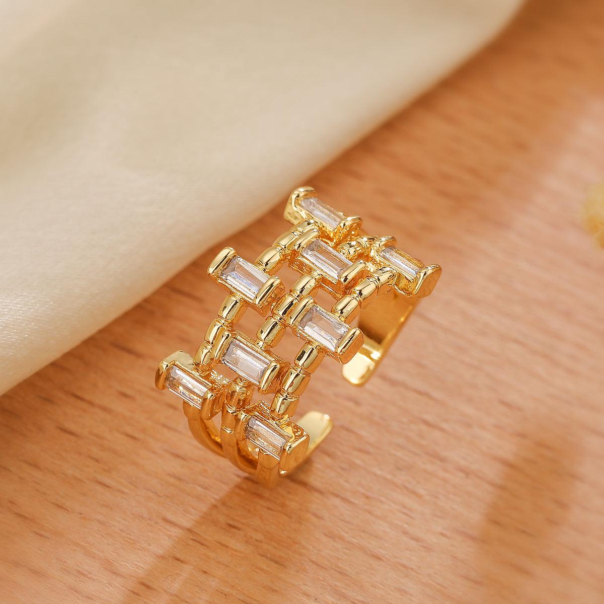 Wholesale Simple Style Commute Copper Open Rings Solid Color 18K Gold Plated with Zircon - coojewelry