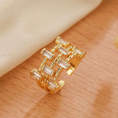 Wholesale Simple Style Commute Copper Open Rings Solid Color 18K Gold Plated with Zircon - coojewelry