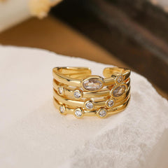 Wholesale Simple Style Commute Copper Open Rings Solid Color 18K Gold Plated with Zircon - coojewelry