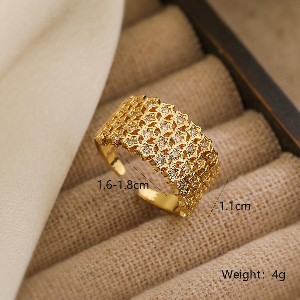 Wholesale Simple Style Commute Copper Open Rings Solid Color 18K Gold Plated with Zircon - coojewelry