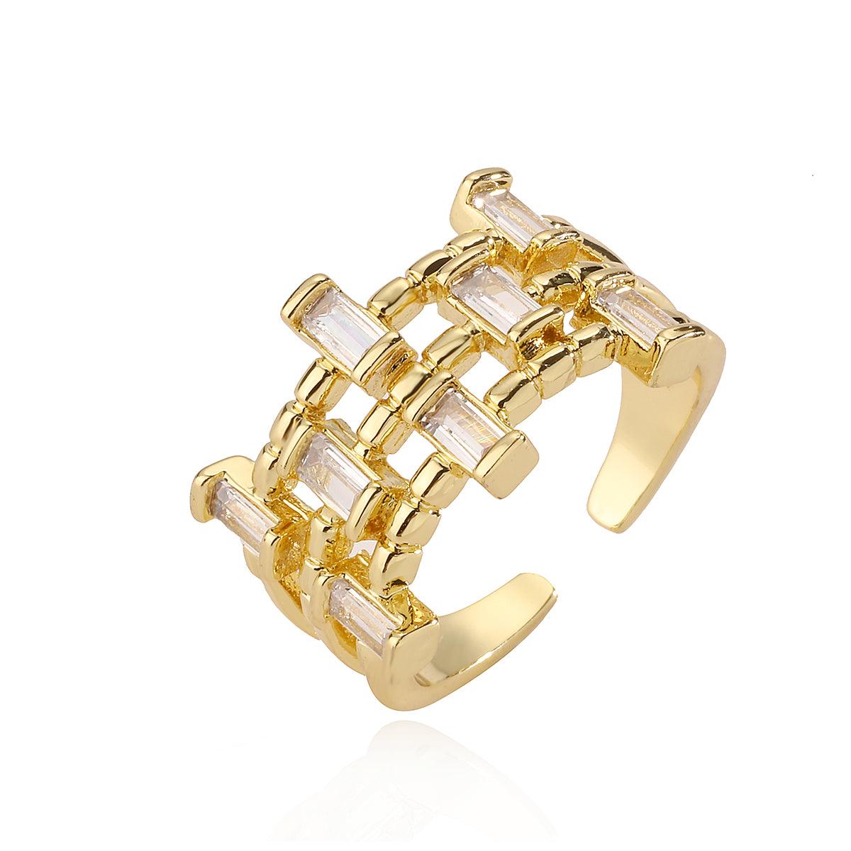 Wholesale Simple Style Commute Copper Open Rings Solid Color 18K Gold Plated with Zircon - coojewelry