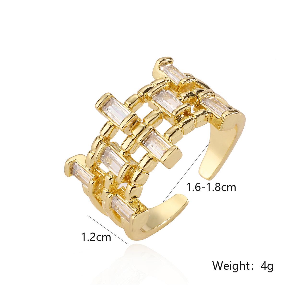 Wholesale Simple Style Commute Copper Open Rings Solid Color 18K Gold Plated with Zircon - coojewelry