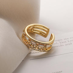 Wholesale Simple Style Commute Cross Copper 18K Gold Plated Zircon Open Rings In Bulk - coojewelry