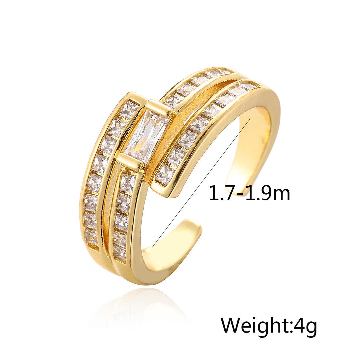 Wholesale Simple Style Commute Cross Copper 18K Gold Plated Zircon Open Rings In Bulk - coojewelry