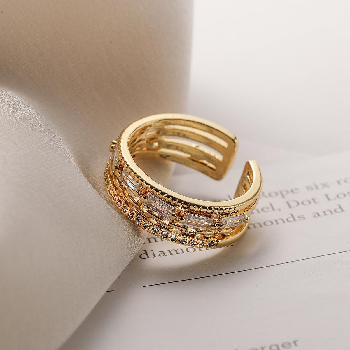 Wholesale Simple Style Commute Cross Copper 18K Gold Plated Zircon Open Rings In Bulk - coojewelry