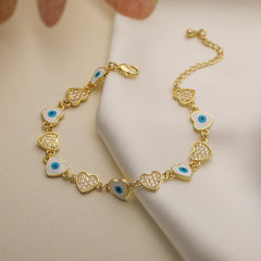 Wholesale Simple Style Commute Devil's Eye Heart Shape Copper Enamel Plating Inlay Zircon 18K Gold Plated Bracelets - coojewelry