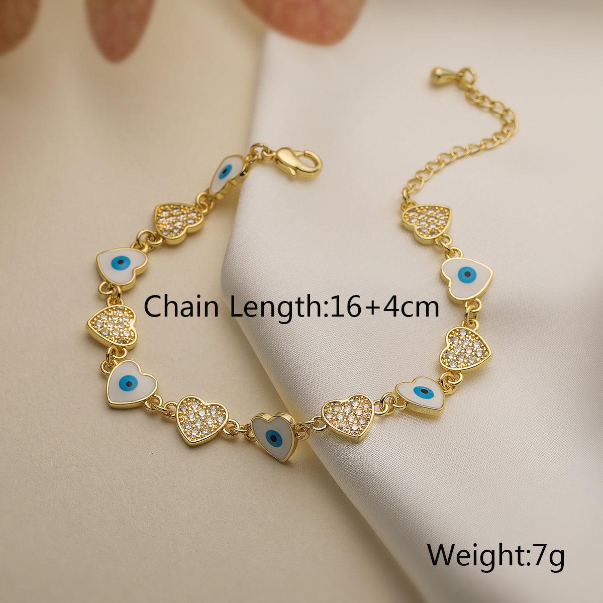 Wholesale Simple Style Commute Devil's Eye Heart Shape Copper Enamel Plating Inlay Zircon 18K Gold Plated Bracelets - coojewelry