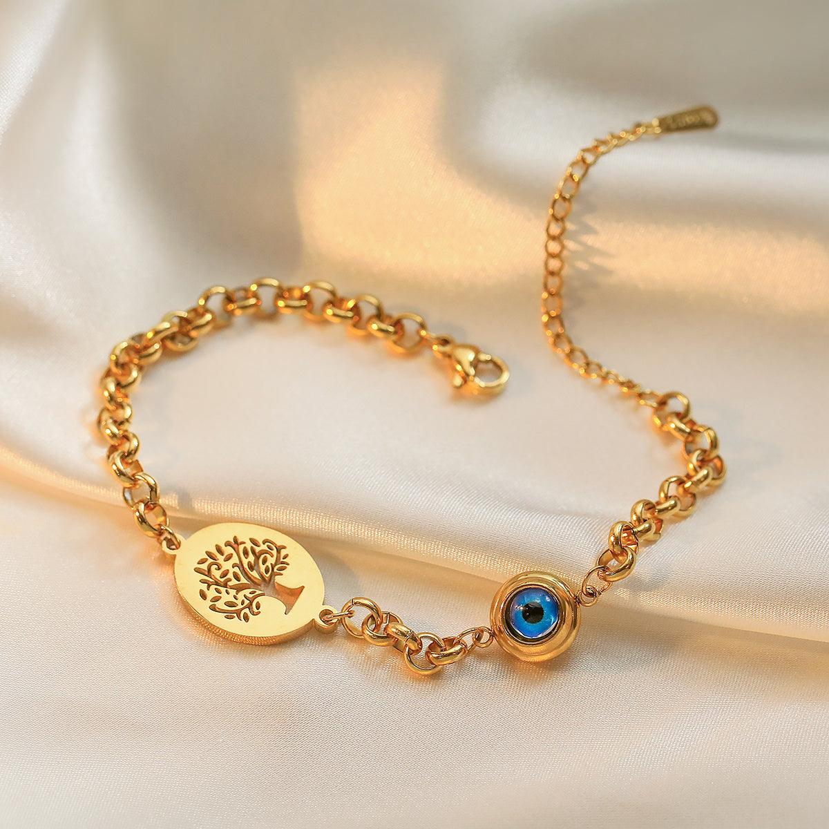 Wholesale Simple Style Commute Devil's Eye Titanium Steel Plating 18K Gold Plated Bracelets - coojewelry