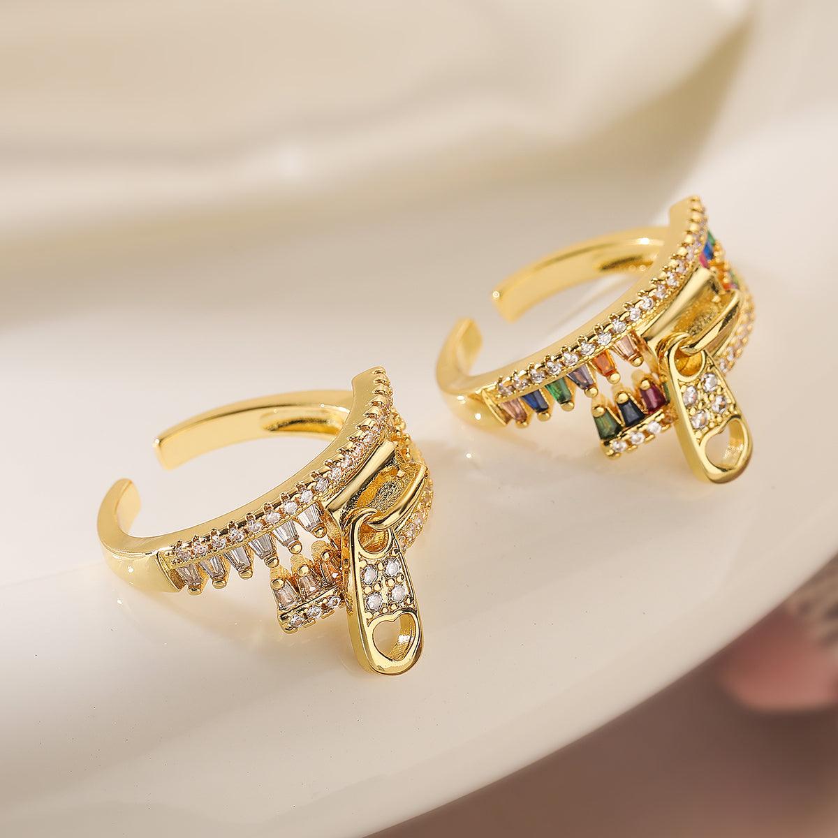 Wholesale Simple Style Commute Geometric Copper Inlay 18K Gold Plated Zircon Open Rings - coojewelry