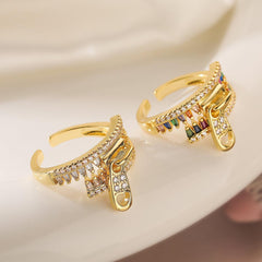 Wholesale Simple Style Commute Geometric Copper Inlay 18K Gold Plated Zircon Open Rings - coojewelry