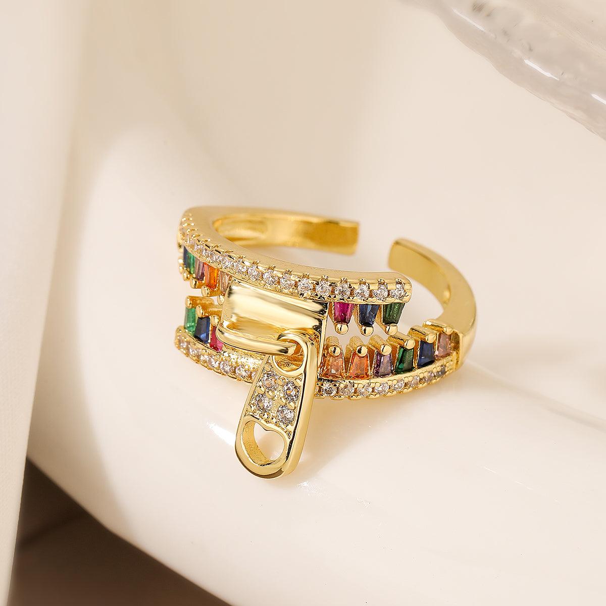 Wholesale Simple Style Commute Geometric Copper Inlay 18K Gold Plated Zircon Open Rings - coojewelry