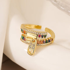 Wholesale Simple Style Commute Geometric Copper Inlay 18K Gold Plated Zircon Open Rings - coojewelry