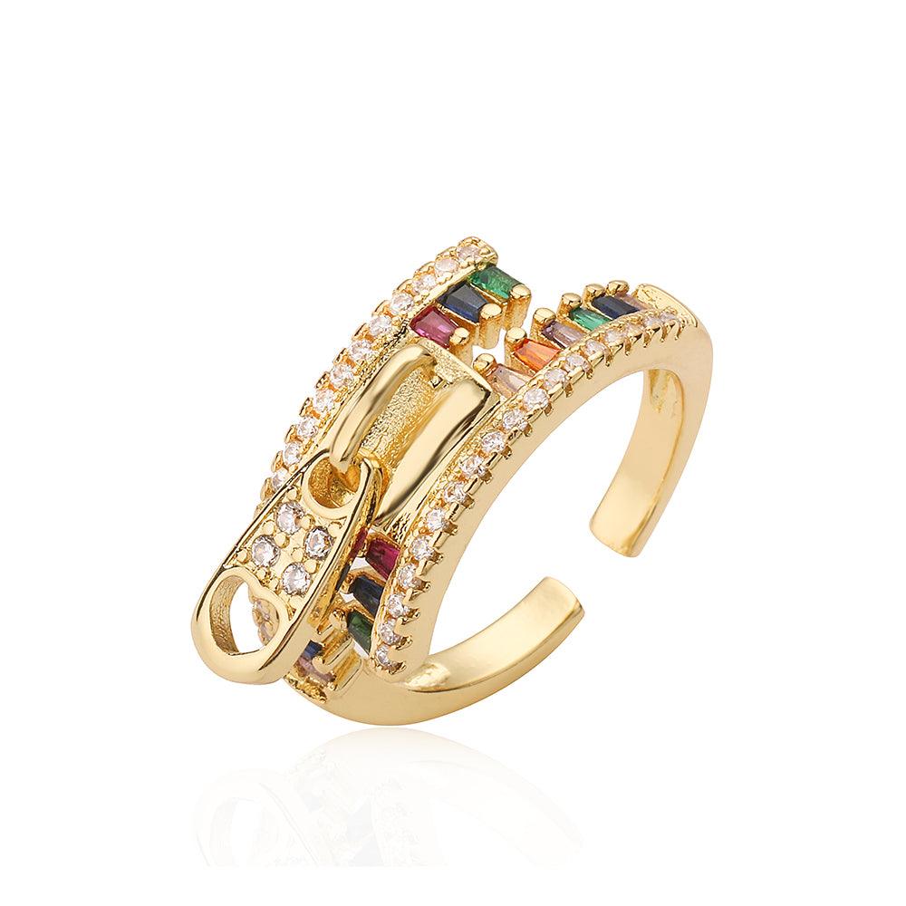 Wholesale Simple Style Commute Geometric Copper Inlay 18K Gold Plated Zircon Open Rings - coojewelry